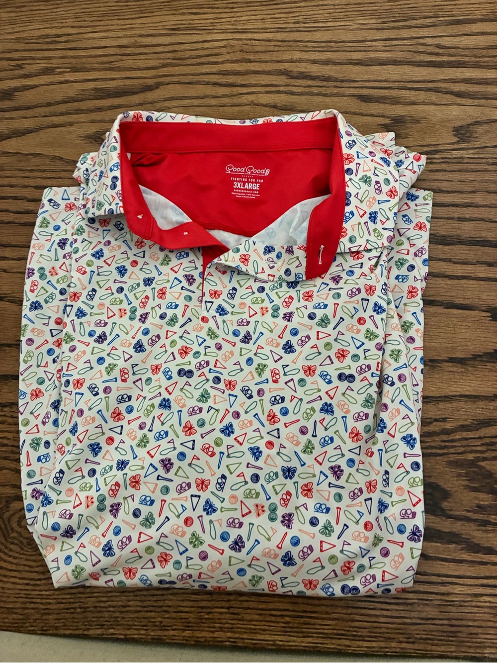 Good Goods Men's Red-Collar Printed Polo